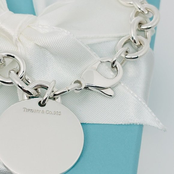 Tiffany Round Circle Tag Charm Bracelet with Engravable Blank Disc Engraving - Picture 3 of 7